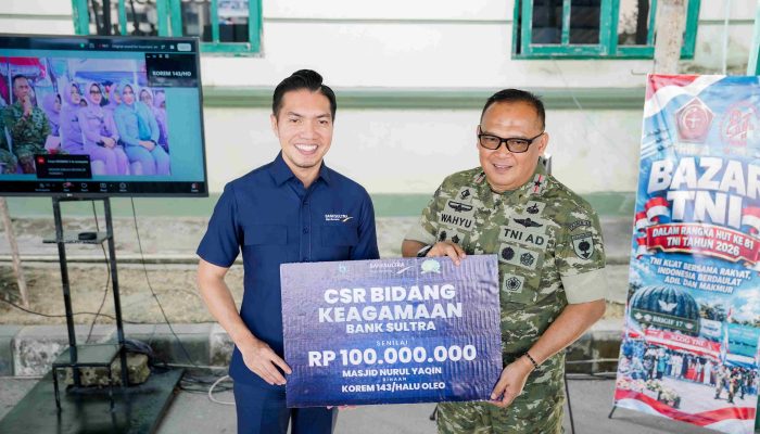 Bank Sultra Salurkan CSR Rp100 Juta dan Beasiswa Rp37,5 Juta Sambut HUT ke-81 TNI